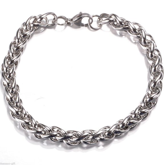 Other - Men's Silver Stainless Steel Wheat Weaved Bracelet 8" 6mm Party Gift